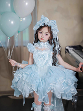 2025新款洛丽塔公主裙儿童蓝色雪精灵蓬蓬裙生日礼服裙爱莎连衣裙