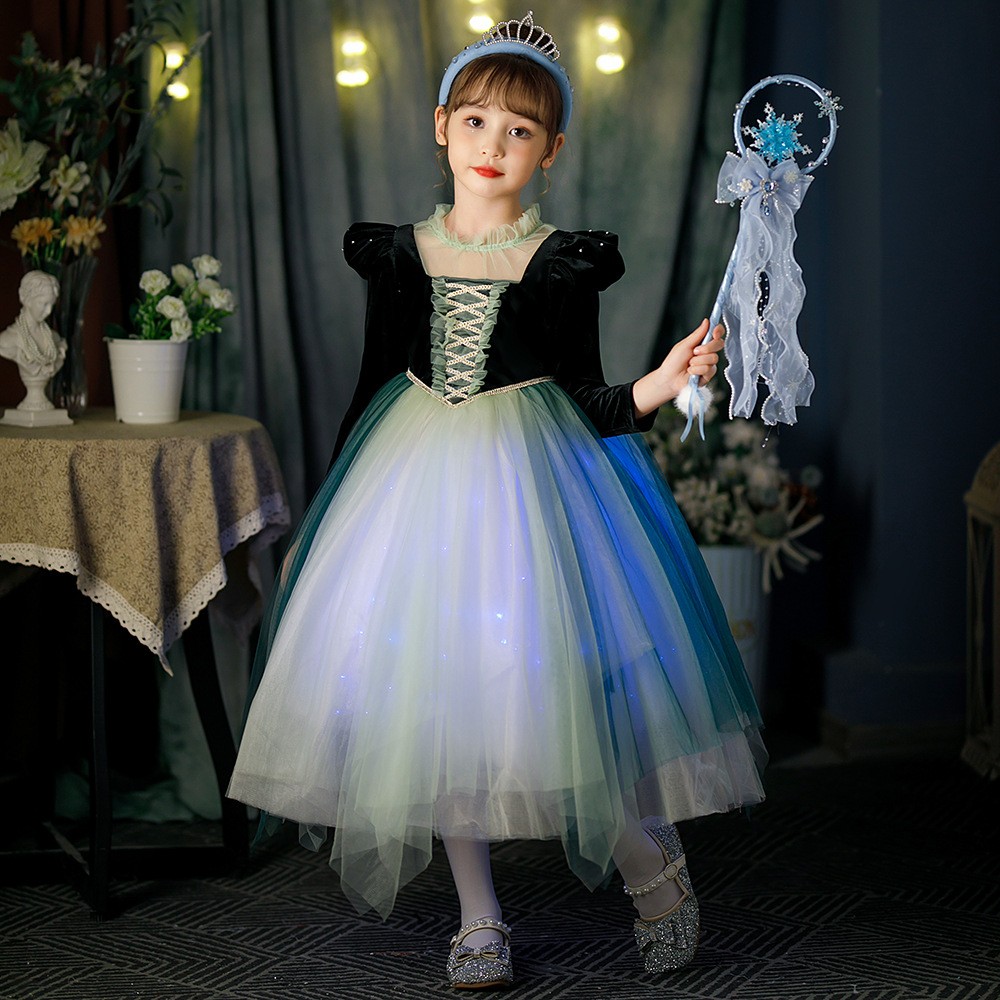 女童安娜公主裙秋冬万圣节表演服