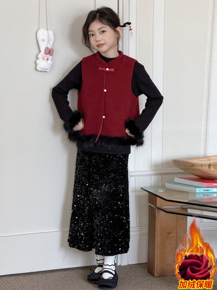 女童拜年服2025新款冬装新中式红色新年衣服公主裙套装儿童过年服