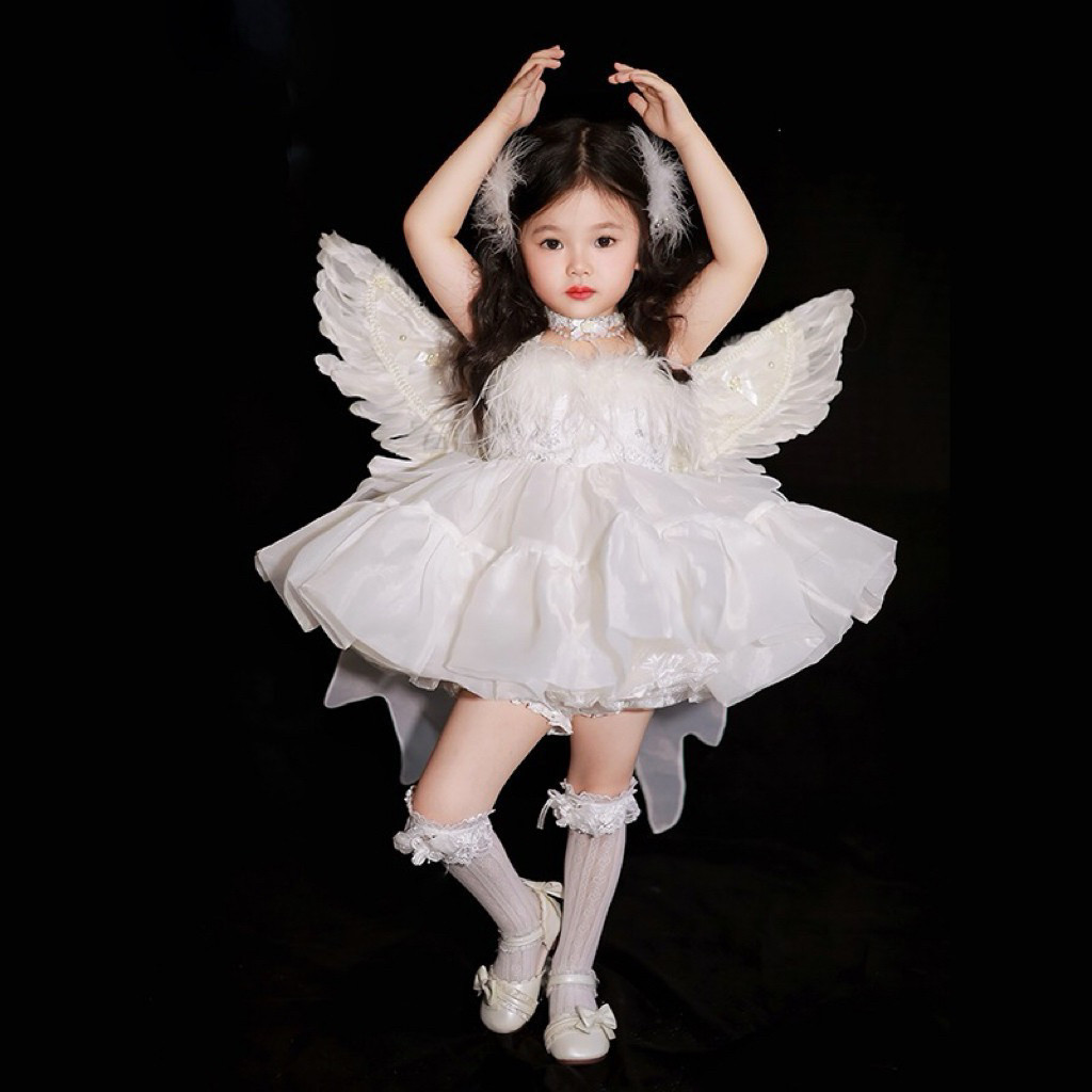 女童白天鹅洛丽塔公主裙儿童绝美婚纱礼服裙生日表演服羽毛蓬蓬裙