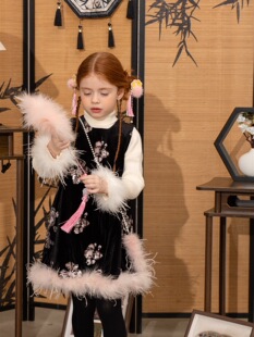 女童新中式背心连衣裙冬季2025新款国风高级感新年拜年过年旗袍裙