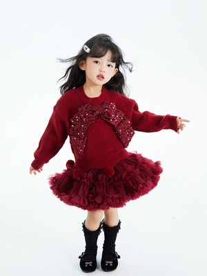 女童酒红色圣诞节生日礼服裙儿童tutu裙过新年拜年服迪士尼公主裙