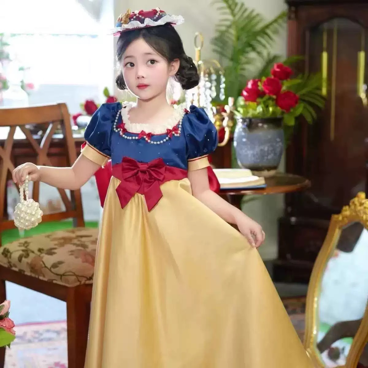 迪士尼游园穿搭cos服白雪公主裙洋气女童连衣裙儿童小女孩礼服裙
