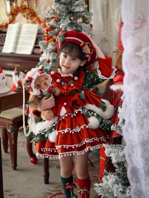 圣诞节服装女童公主裙秋冬加绒洛丽塔儿童连衣裙女宝宝圣诞主题裙