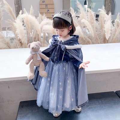 艾莎女童冰雪奇缘爱莎秋冬公主裙