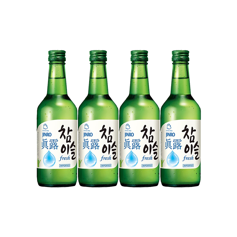 送酒杯韩国进口真露竹炭烧酒17.2/20.1度烧酒360ml*4瓶