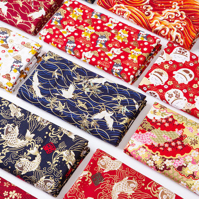 和风烫金纯棉布料日本日式印花布全棉麻布汉服旗袍衣服装面料清仓 虎窝淘