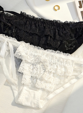 性感纯欲内裤女纯棉裆一拉可解带高开叉蕾丝洛丽塔甜辣低腰三角裤
