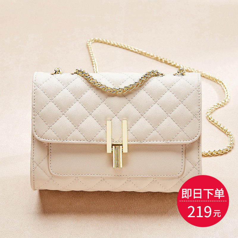 小ck女包2020新款包包女斜挎包百搭网红真皮单肩小香风菱格链条包