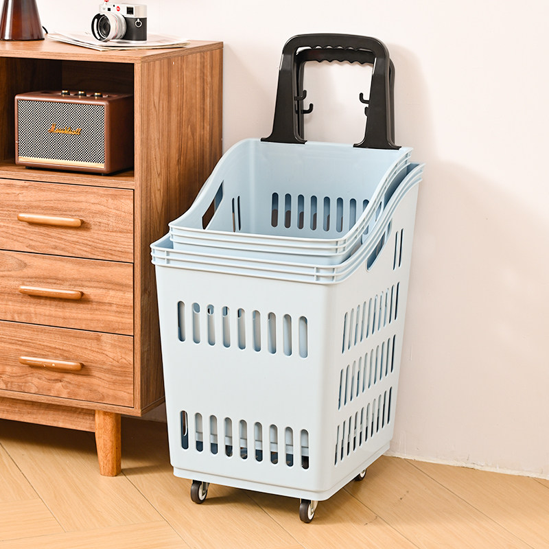 超市购物篮塑料篮子零食便利店拉杆带轮大号加厚买卖筐小推车家用,收纳整理,购物篮,淘宝优惠券,粉丝福利购,淘宝优惠卷