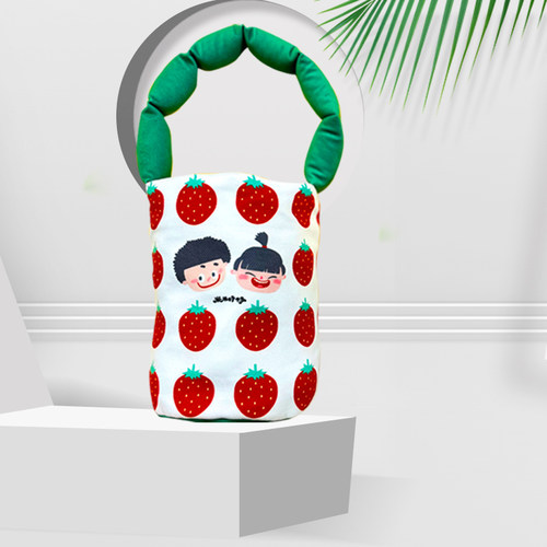 米米特特原创手提包系列 时尚充棉水桶包 复古格纹手提斜跨包 亚麻短绒可爱秋冬背包 文创周边