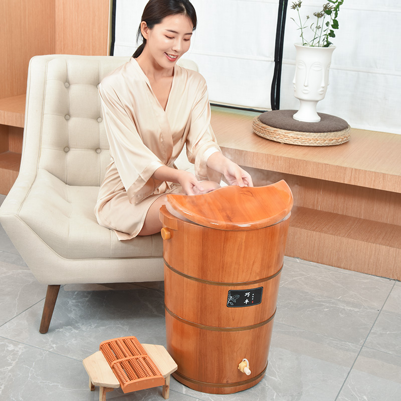 熏蒸泡脚木桶高深桶过膝过小腿橡胶木桶家用洗脚实木质蒸汽足浴盆