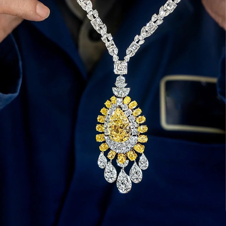 GRA高级珠宝黄钻项链套装新娘婚嫁礼服套链轻奢彩宝耳钉耳坠女