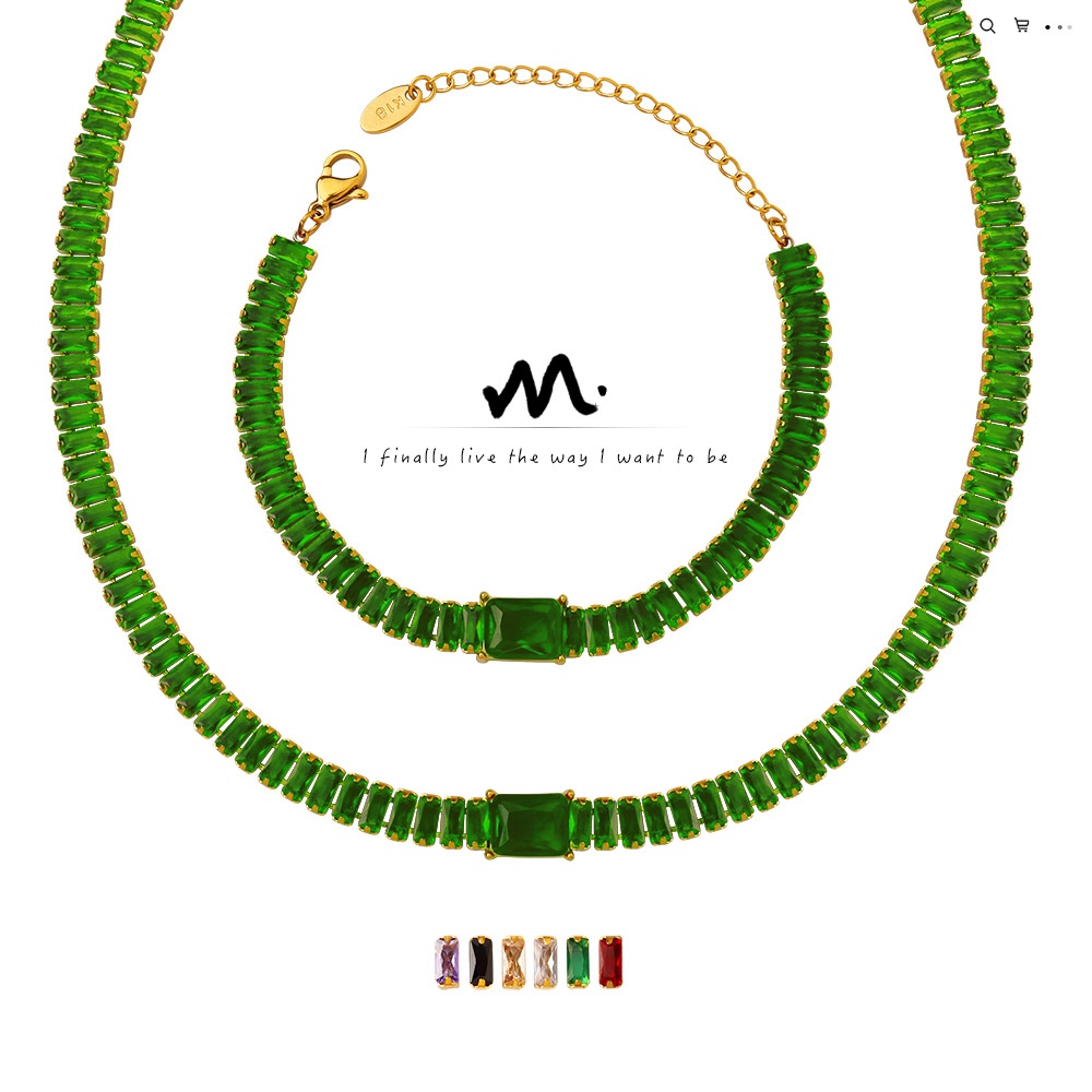 欧美时尚轻奢ins风不掉色满钻镶嵌锆石个性气质项链手链首饰套装