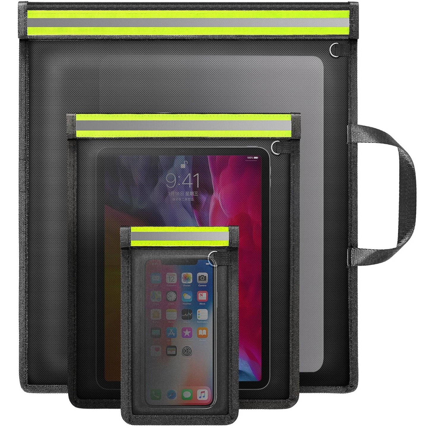 新款跨境RFID手提带反光条防火防水法拉第袋钥匙保护器信号屏蔽袋