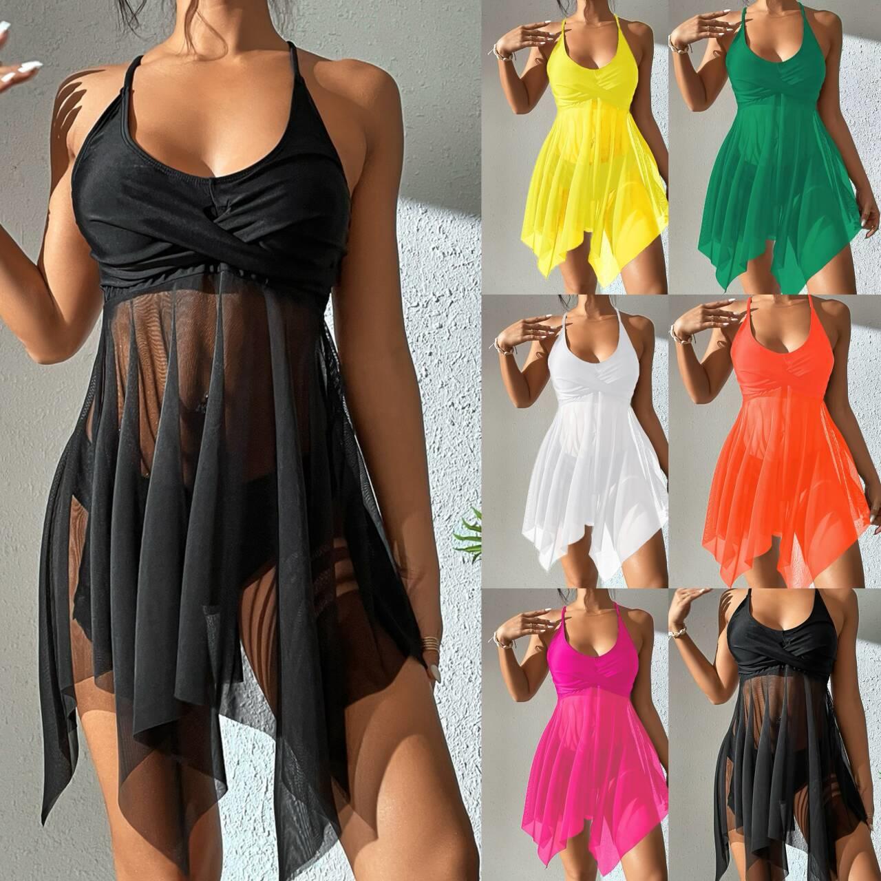 Women's yarn swing split swimsuit high waist mesh swimsuit