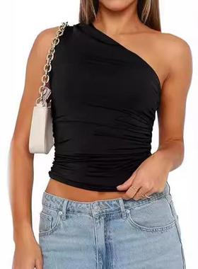Unique sloping shoulder top with camisole, women's inner