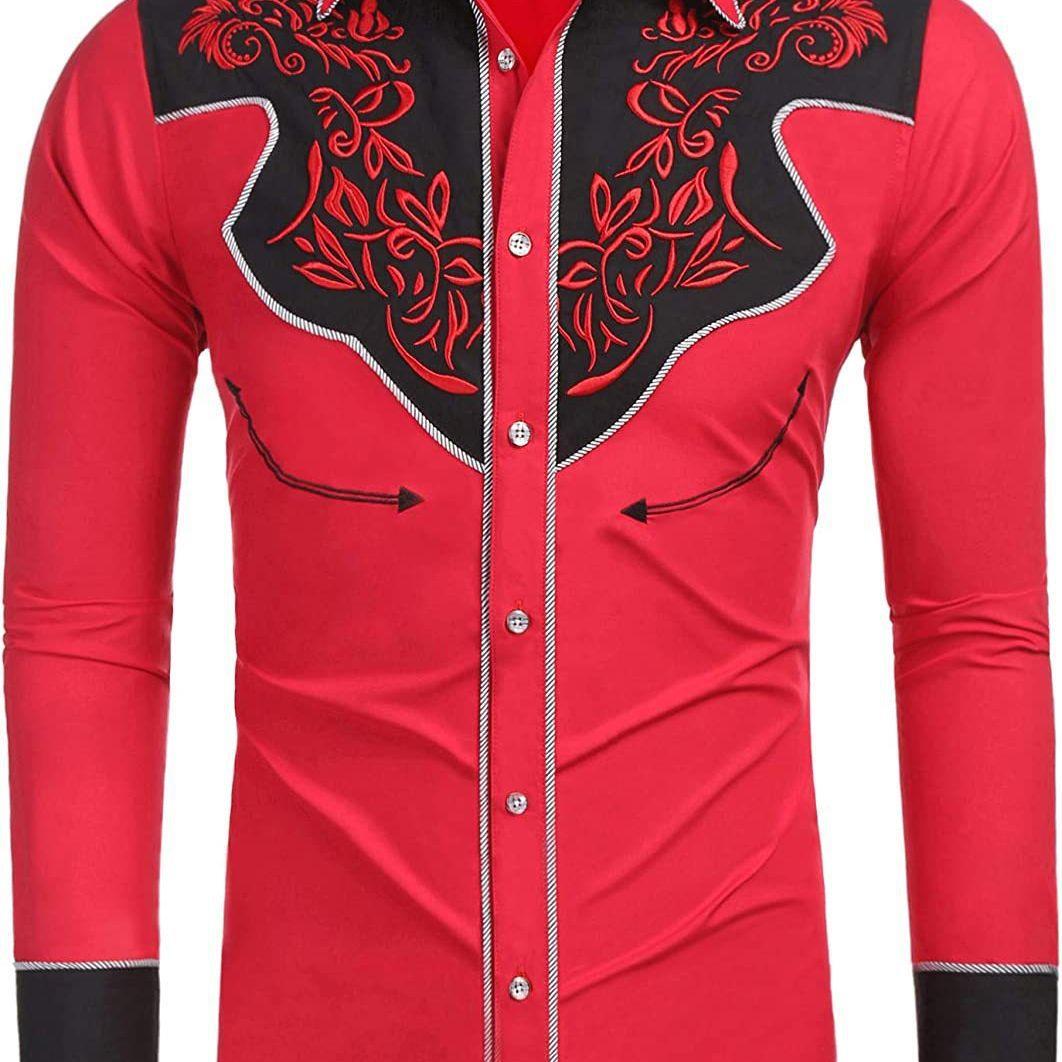 Men's Western Cowboy Large Size Cardigan Long Sleeve Shirt