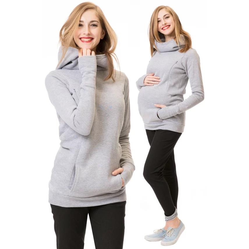 Breastfeeding pregnant women's thick hooded long sleeved hal