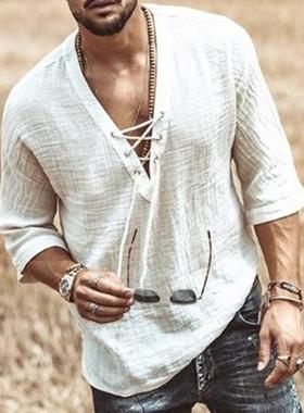 Men's chest tie, corns, mid sleeve T-shirt, shirt