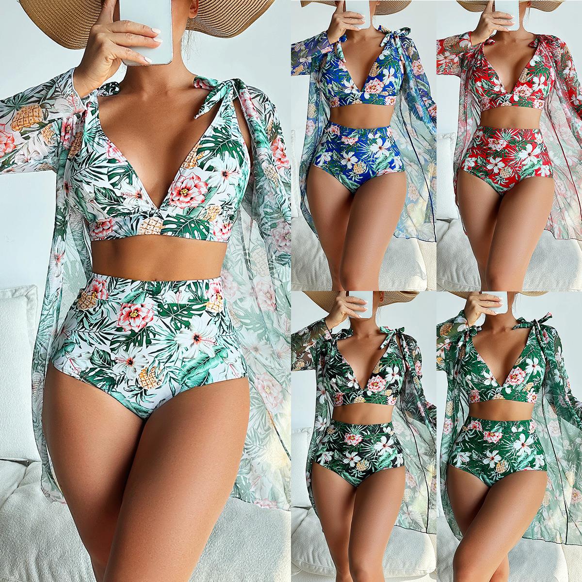 Printed bikini three women swimsuit 印花比基尼三女泳衣