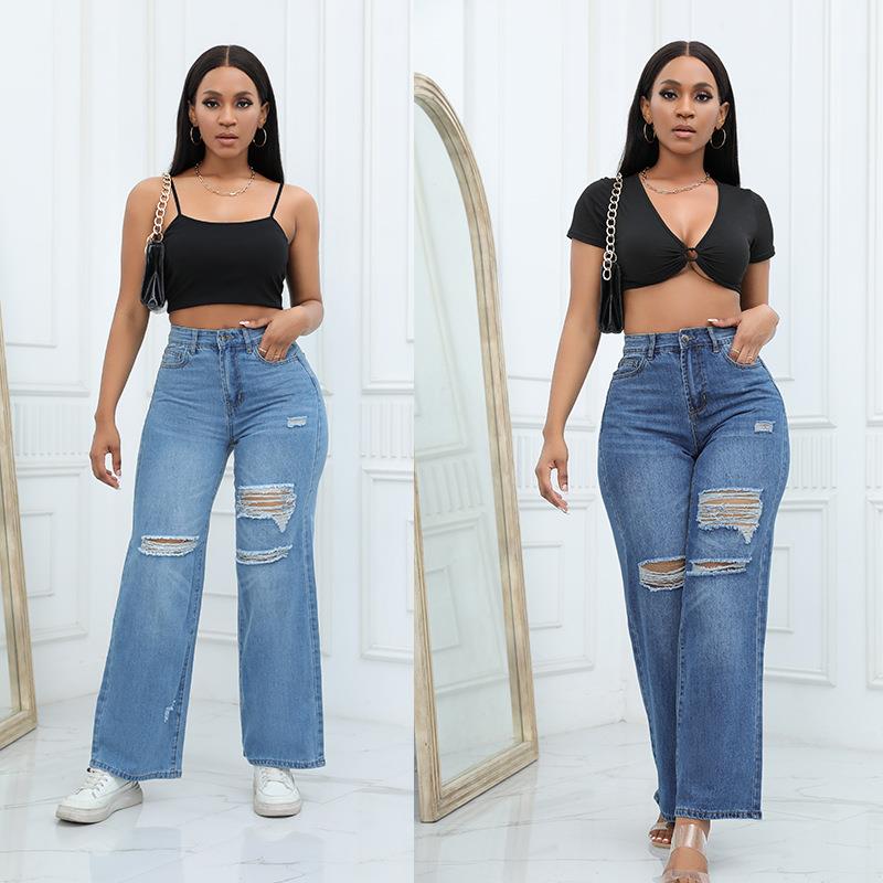 Ripped wide leg jeans for women 破洞阔腿裤牛仔裤女