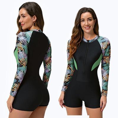 Diving suit, long sleeved zipper swimsuit, women's flat