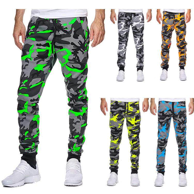 Men's mid waist printed elastic fabric sports jogging pants