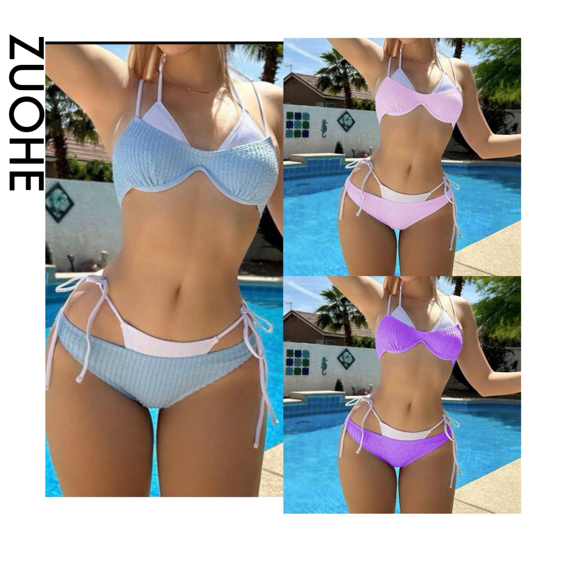 Splicing bikini hollowed out split swimsuit