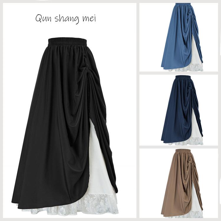 Ladies' lace and lace long skirt, double-layer period