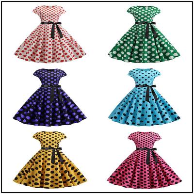 Polka dot striped printed waist cinching and swinging