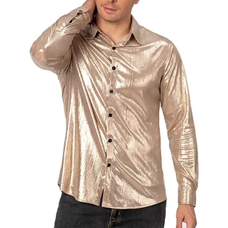Men's formal dress shirt with sequin button up shirt,
