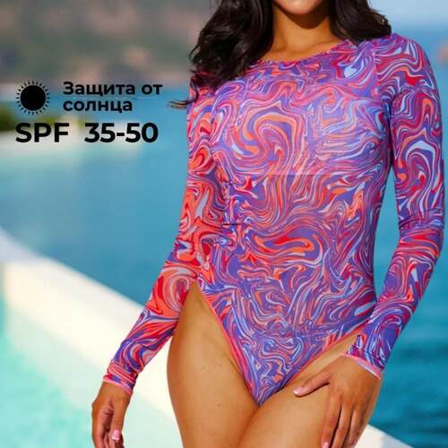 Mesh print one-piece bikini long sleeved sun protection
