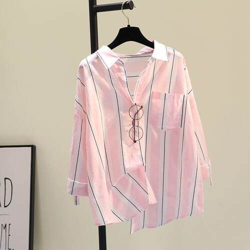 Striped long sleeved shirt for female students, slimming