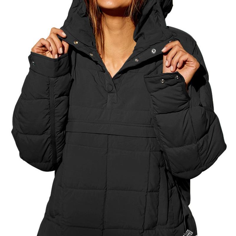 Cotton padded long sleeved hooded top with round