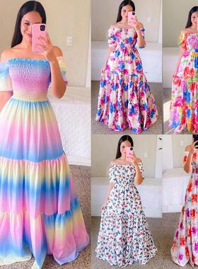 Women's dress with one shoulder, broken flower, exposed