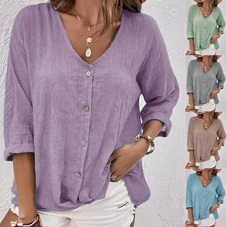 Women's collar cardigan long sleeved shirt