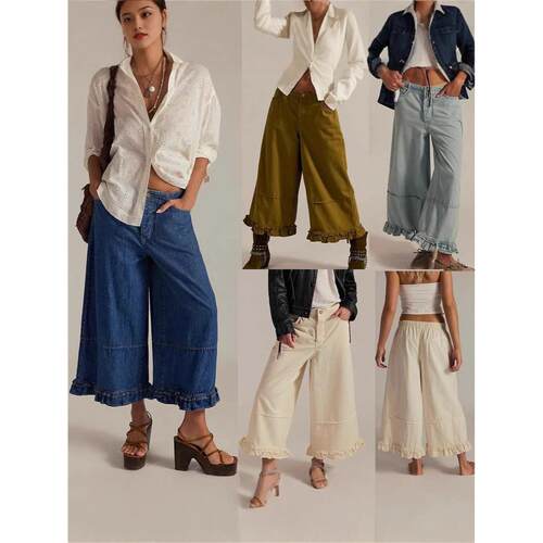 Women's wide leg nine quarter lace jeans