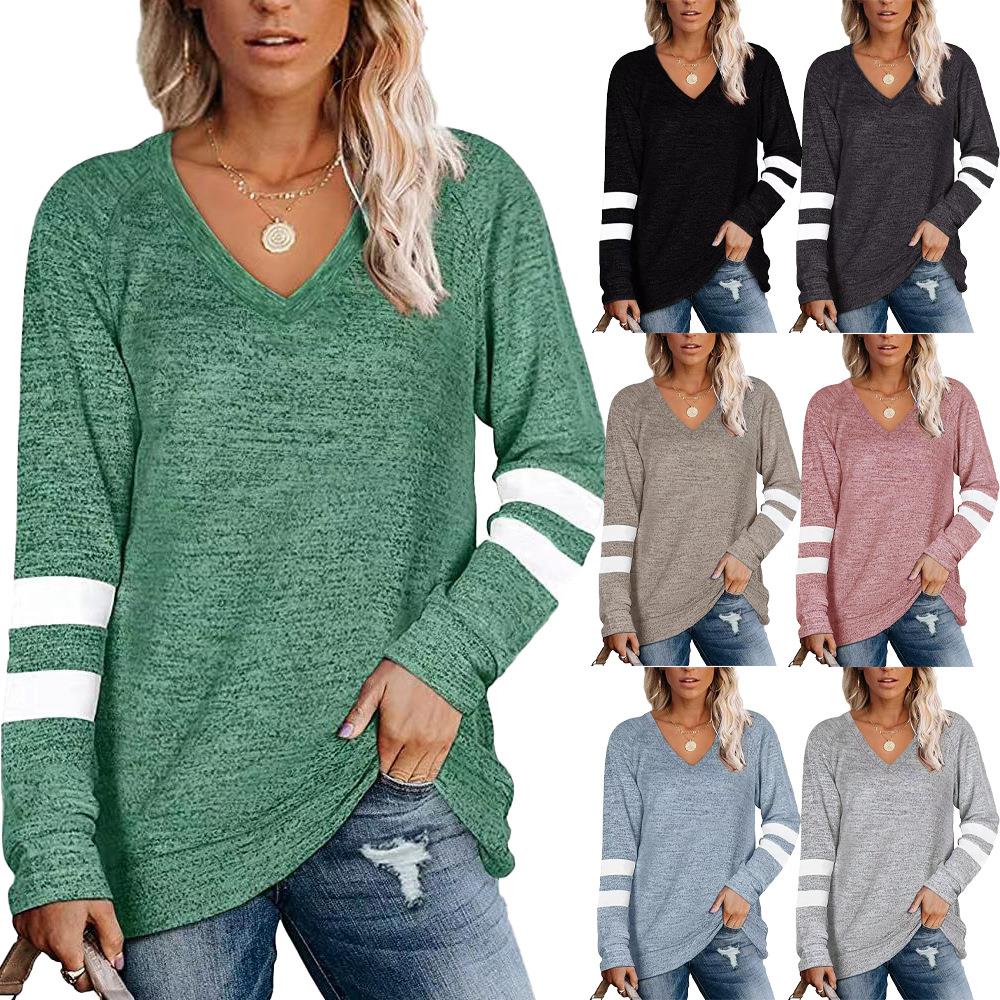 Women's long sleeved patchwork collar T-shirt top