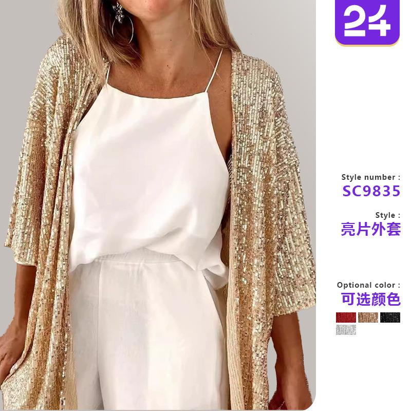 Women's sequined plus size top jacket