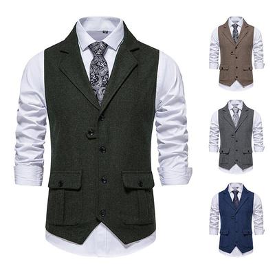 Men's herringbone woolen suit vest, lapel vest,