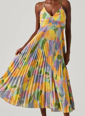 Strap collar white print dress