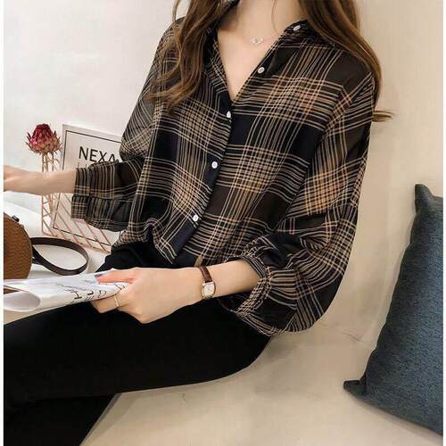 Checkered shirt women's long sleeved shirt women's shirt