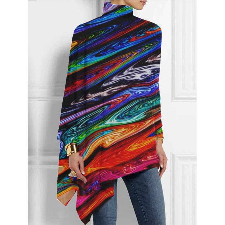Hooded long sleeved abstract printed high neck women's