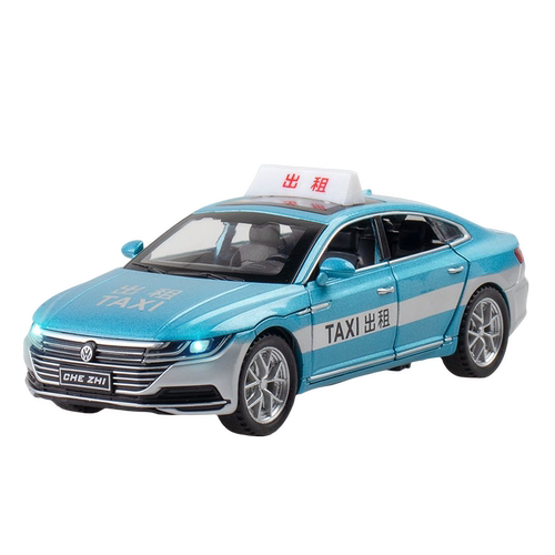 大众绿色出租车玩具仿真合金蓝色的士汽车模型男孩六开门玩具车