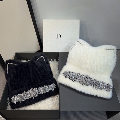 法国水钻链条针织帽子女