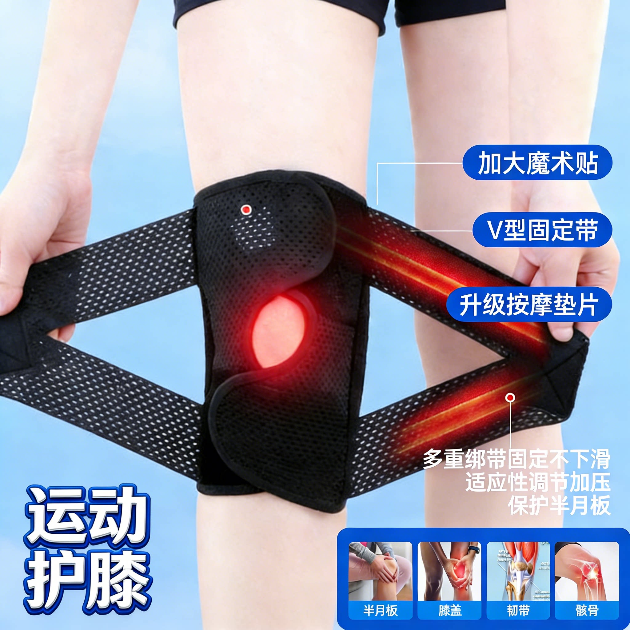 运动护膝盖关节半月板固定绑带加压髌骨带跑步篮球运动护膝套