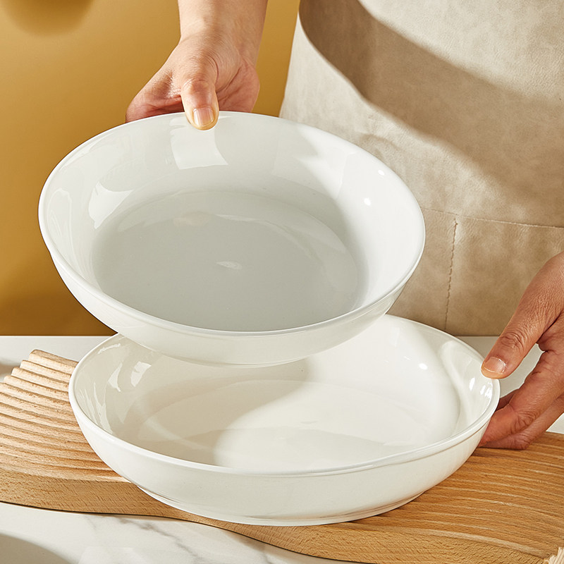 陶瓷盘子菜盘家用加深大容量窝盘沙拉碗盆碗可微波餐具纯白瓷碟子,餐饮具,盘,淘宝优惠券,粉丝福利购,淘宝优惠卷