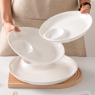 陶瓷盘子虾盘饺子盘带醋碟分格子母盘纯白寿司盘大号圆盘