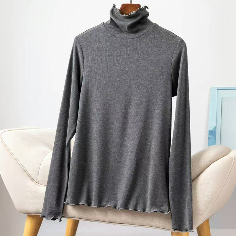 桑蚕丝针织打底衫百搭堆堆领螺纹